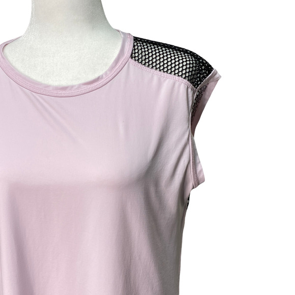 ALALA | sz L Women's Light Pink/Black Mesh Back Sheer Lightweight Active Tee - Picture 2 of 8